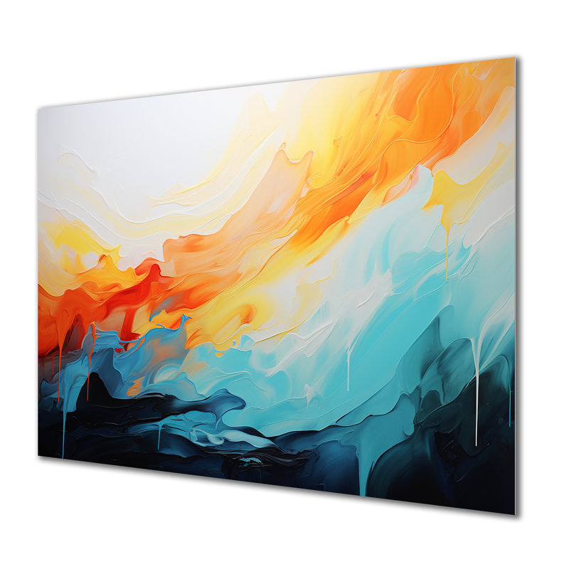 Bleu et orange, vagues abstraites colorées I - art mural abstrait en métal MT134533, H 30 po x l 40 po x P 1,5 po