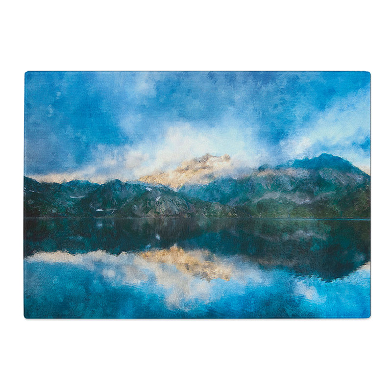 Idyllic Lake and Mountain Painting Chopping Board, 0.4cm H x 28.5cm W x 39cm L