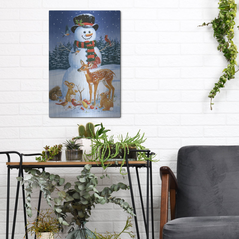 The Holiday Aisle «Snowman With Friends» par William Vanderdasson, art mural en métal, H 16 po x l 12 po