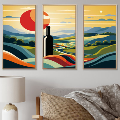 Bouteilles de vin dans des paysages italiens I - Art mural vin