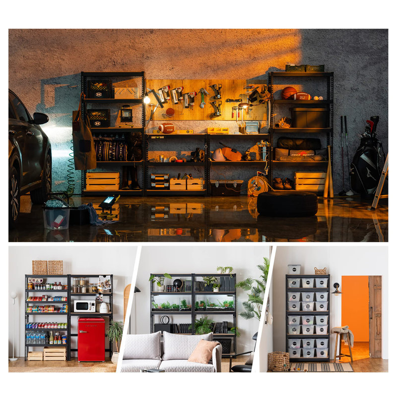 5 Tier Storage Shelves, Black/Oak
