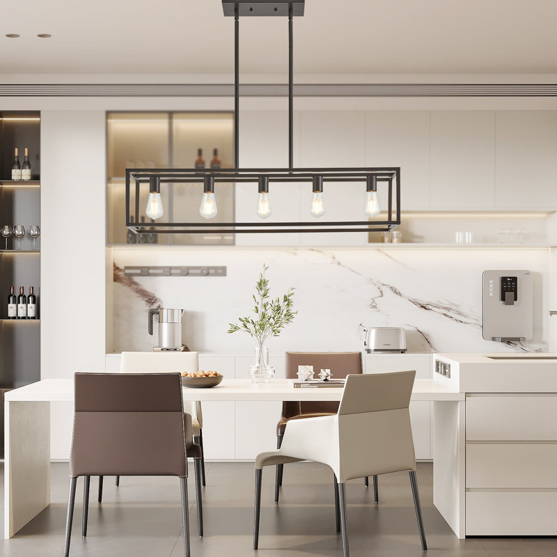 Luminaire suspendu linéaire à 5 lumières pour îlot de cuisine avec accents en fer forgé, Bronze huilé