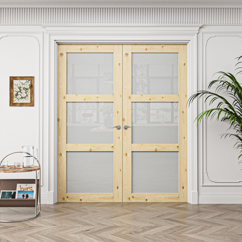 Porte de garde-manger en bois massif en pin massif avec portes et poignées 3 portes Lite, 64 po x 80 po