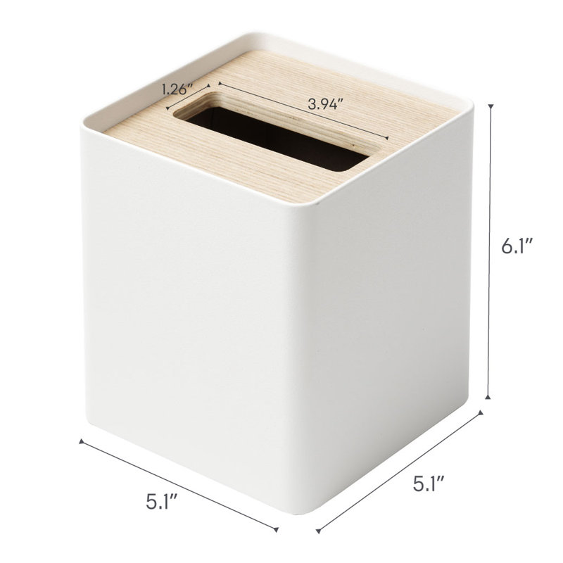 Ash Steel Square Tissue Box Cover with Wooden Lid
