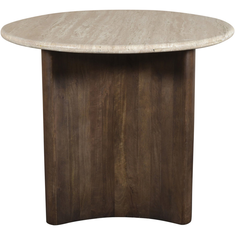 Table de salle à manger en travertin et bois de manguier 36 po Pietra, H 30 po x l 36 po x P 36 po