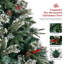 Arbre de Noël artificiel vert givré 8 pi avec pommes de pin, baies et support en métal