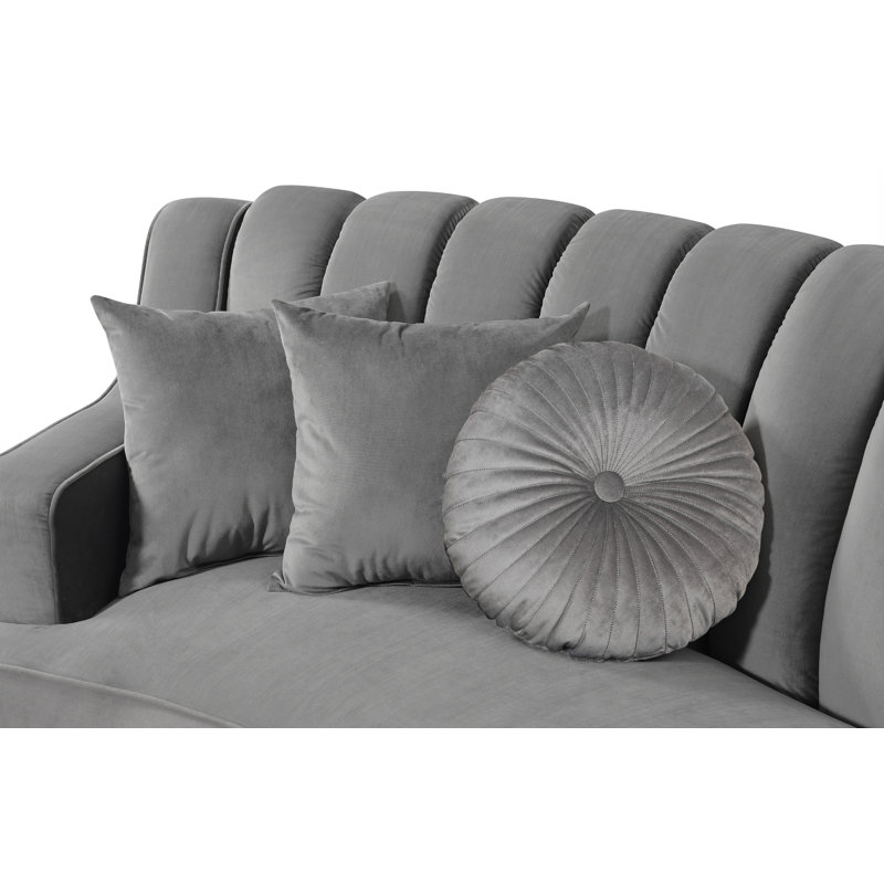Steubenville Velvet Curved Sectional Symmetrical, Gray Velvet