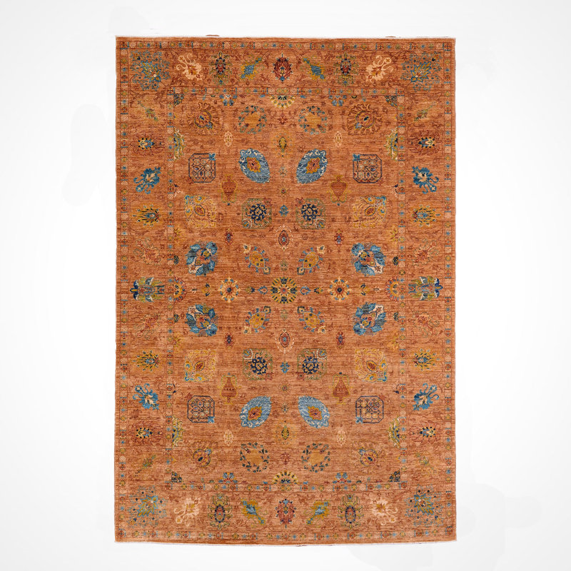 Tapis original en laine et coton noué à la main brun Gulluce