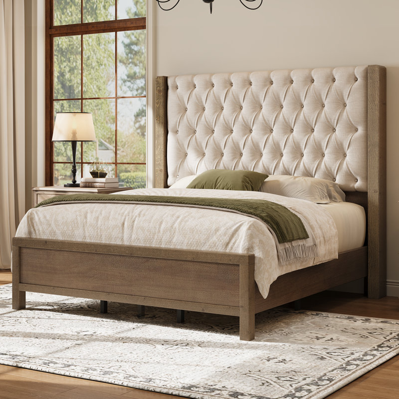 Lit plateforme tapissier Behka, Beige, Grand lit