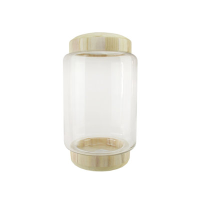 Contenant rond 13,5 "transparent et beige avec base