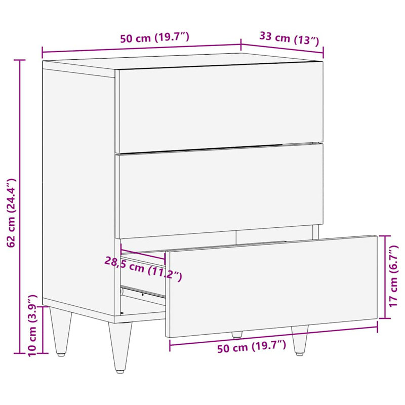 50cm W Solid Wood Bedside Table