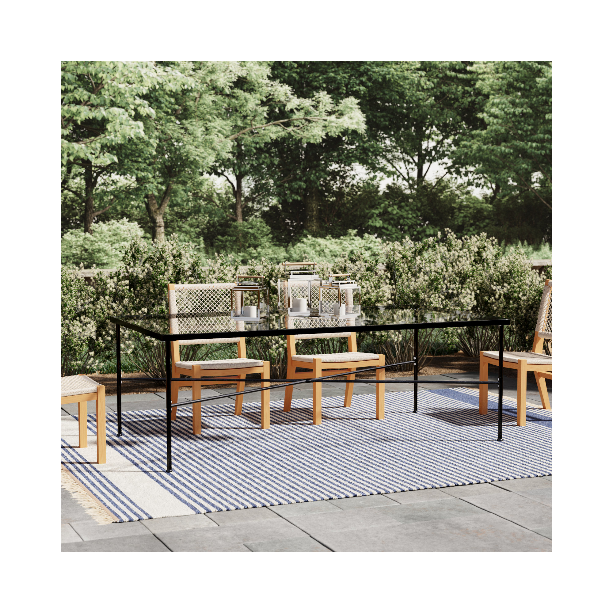 Lucier 84.06'' Glass Outdoor Dining Table, 29" H x 44" W x 84" L 