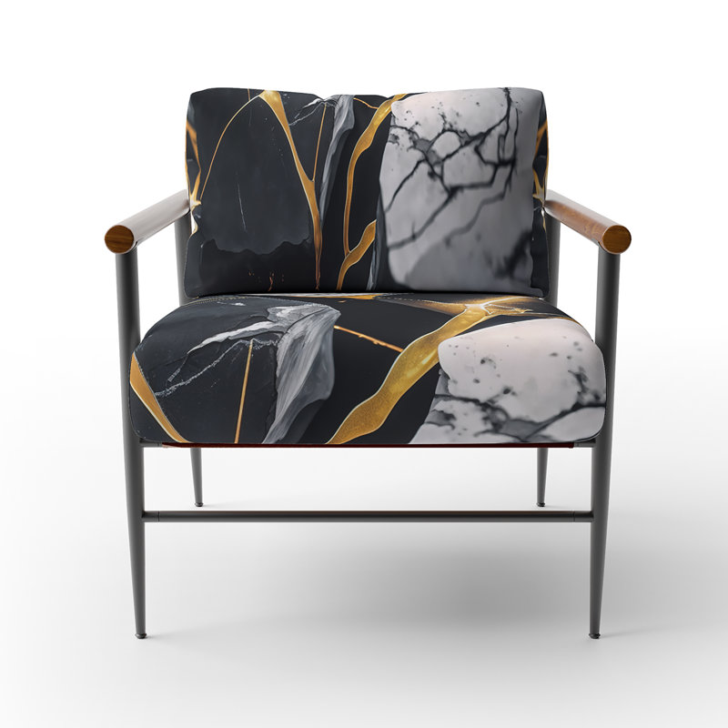 Fauteuil d'appoint rembourré en marbre Daelen, Noir, noir, noir, noir
