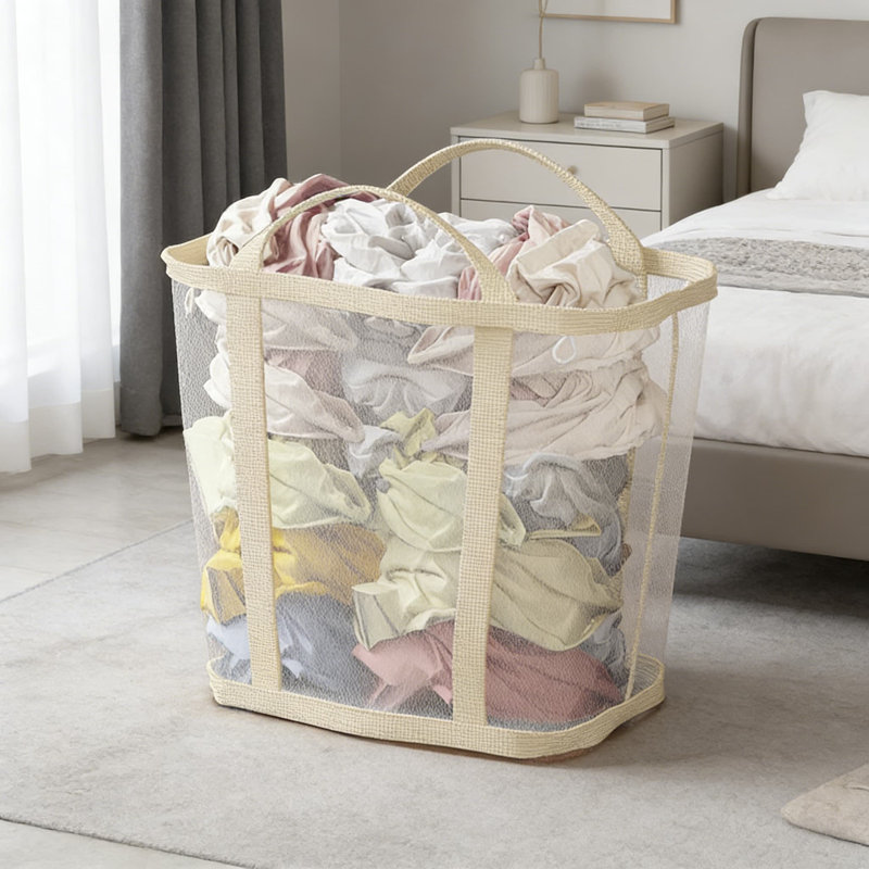 Beige，4Pcs,Foldable Laundry Hamper With Mesh Design For Home, Dorm, And Closet Organization - Portable Storage Basket For Clothes, Socks, And Undergarments