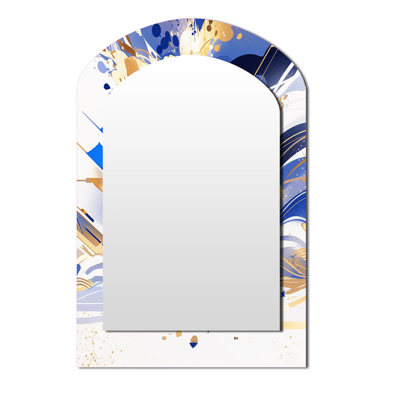 Blue White Cubist Kaleidoscope I - Cubism Asymmetrical Decorative Wall Mirror, Blue Arch Large Mirror, Printed Metal Art