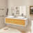 63 In. W X 21.7 In. D X 15.7 In. H Double Sinks Wall Mounted Bath Vanity In F.Oak With White Solid Surface Top