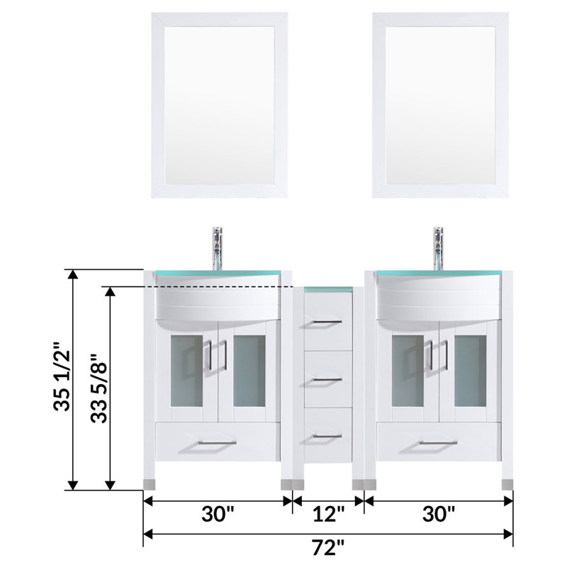 Ensemble de meuble-lavabo double 72 po avec miroir Marguez, Blanc