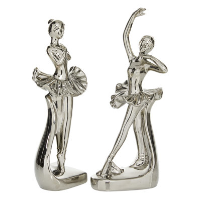 Porcelain Ceramic Dancer Decorative Silver Sculpture Set