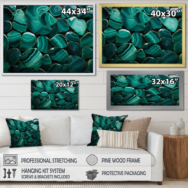 Vert émeraude pierre Amazonite géode II - art mural pierre géode, Toile tendue, H 28 po x l 60 po x P 1,5 po