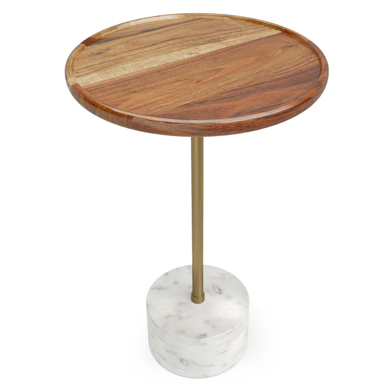 Becker 15'' Natural Acacia and Marble Round Side Table