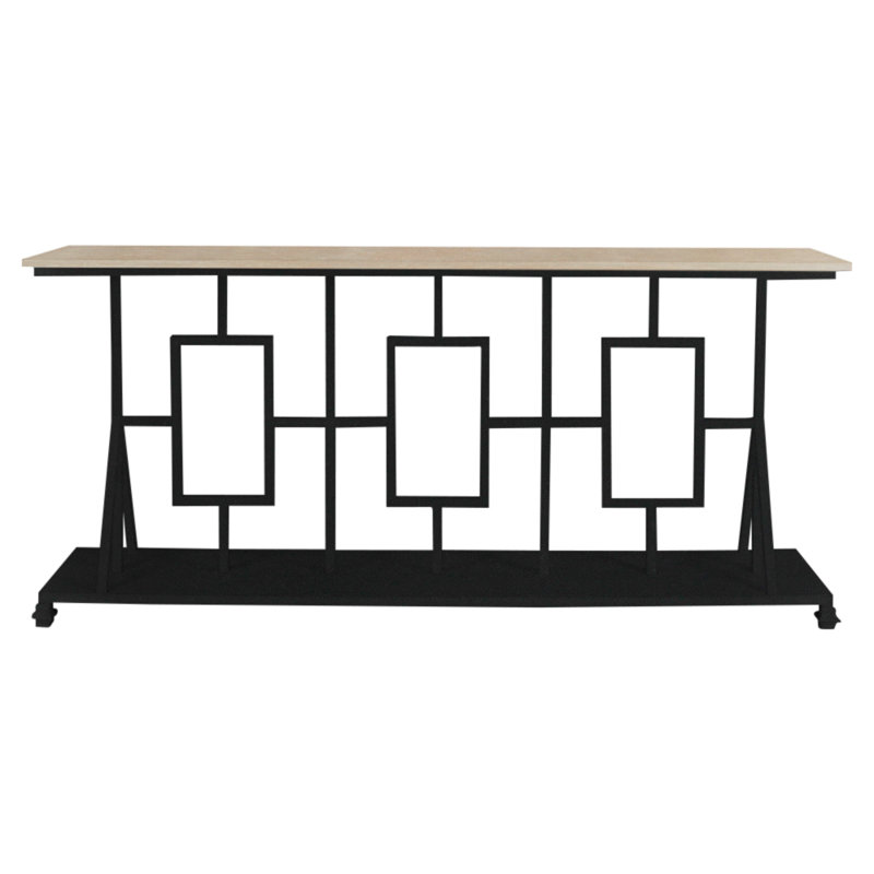 Plaza Console Table, Flat Black, Lite Travertine, 40" H x 84" W x 16" D