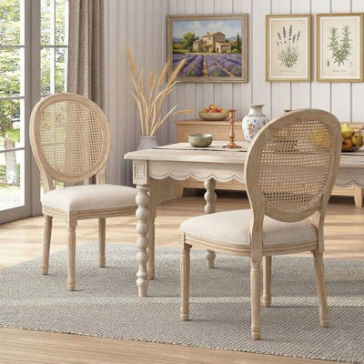 French Country Cane Dining Chairs Set