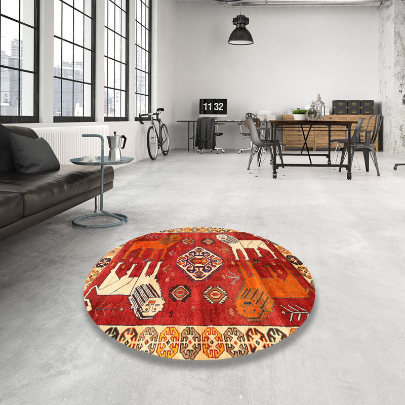 Tapis traditionnel rouge / orange / beige, Rond 3 pi