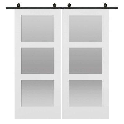 84'' Solid + Manufactured Wood Glass without Installation Hardware Kit Barn Door