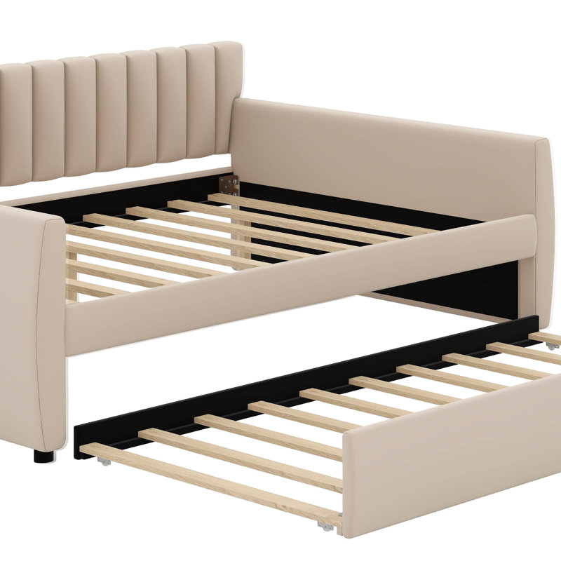 Full Size Upholstered Daybed With Trundle, Beige