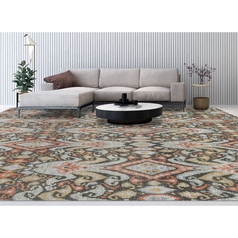 One-of-a-Kind Hand-Knotted High-Quality Beige/Orange/Black Area Rug