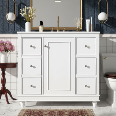 36" Transitional Bathroom Vanity with Ceramic Sink Top