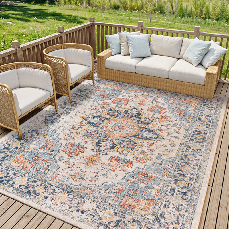 Antwian Traditional Boho Dark Blue Area Rug, Rectangle 120 x 170cm