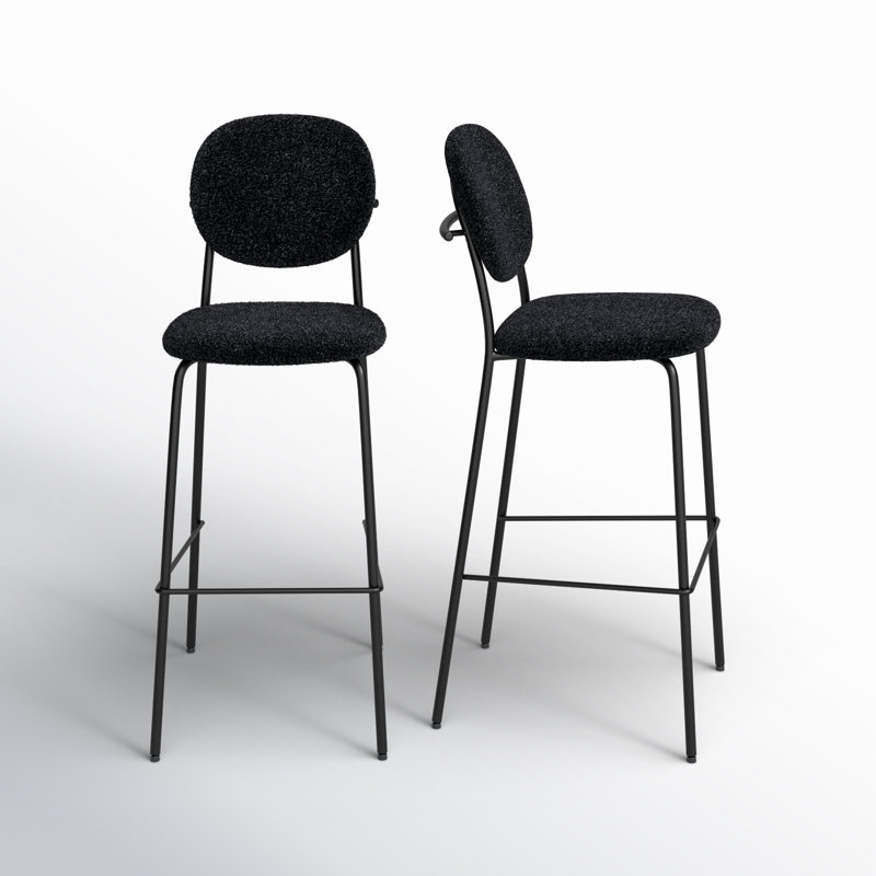 Alec Boucle Bar & Counter Stool, Black, Bar Stool (29.50” Seat Height)