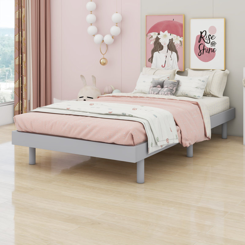 Base de lit plateforme flottante de conception moderne, Gris, Lit simple