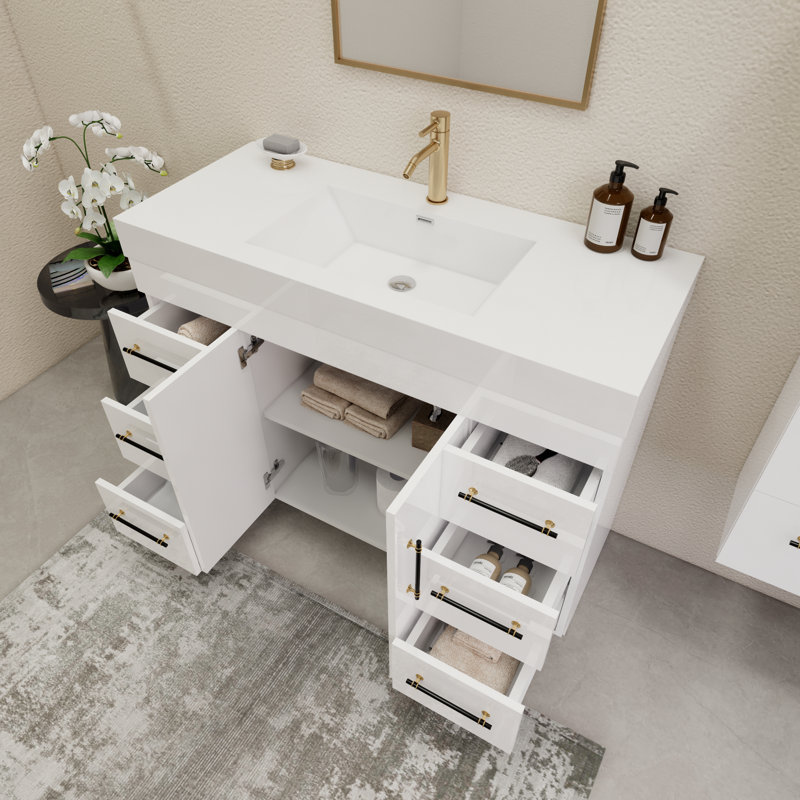 48'' Single Bathroom Vanity with Acrylic Top, Glossy White