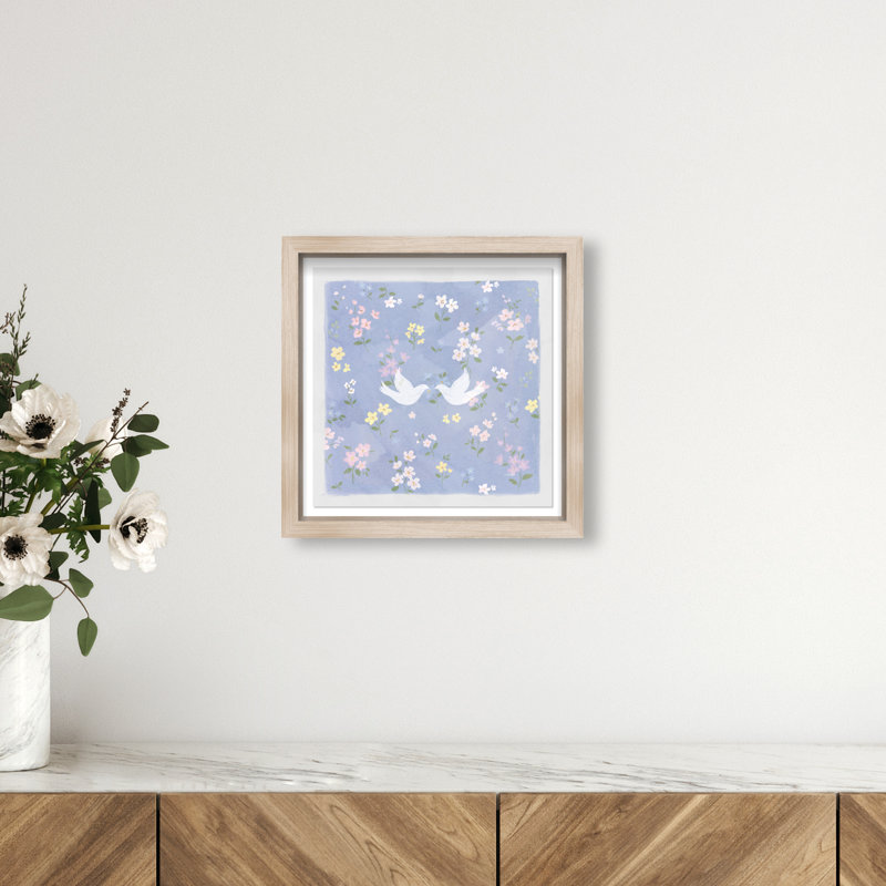Love Doves Print by Oliver Gal, 13.5"H x 13.5"W, Natural Oak Shadowbox
