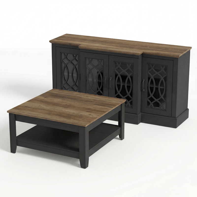 Ensemble de buffet 2 pièces Weddel Basilico, Knotty Oak, Noir