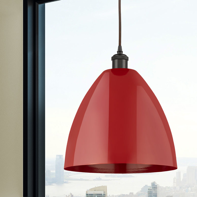Luminaire suspendu conique 1 lumière, H 14,75 po x l 12 po x P 12 po, Rouge, Bronze huilé