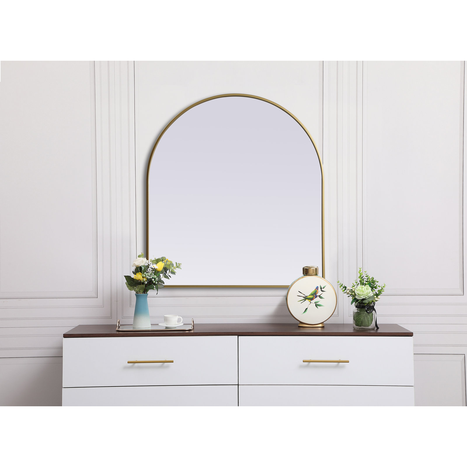 Sabine Metal Arch Wall Mirror, Brass, 36" x 33"