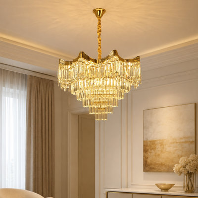 33-inch High 12 Light Luxurious Gold Crystal Chandelier With Bulbs