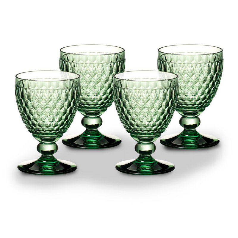 Forest Green Textured Crystal Goblet Glass Set of 4