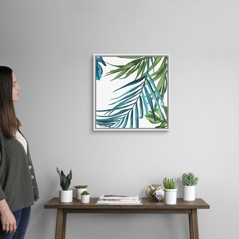Reproduction d’art sur toile, "Palm Leaves III" par Eva watts, Cadre blanc, H 22 po x l 22 po x P 1,75 po