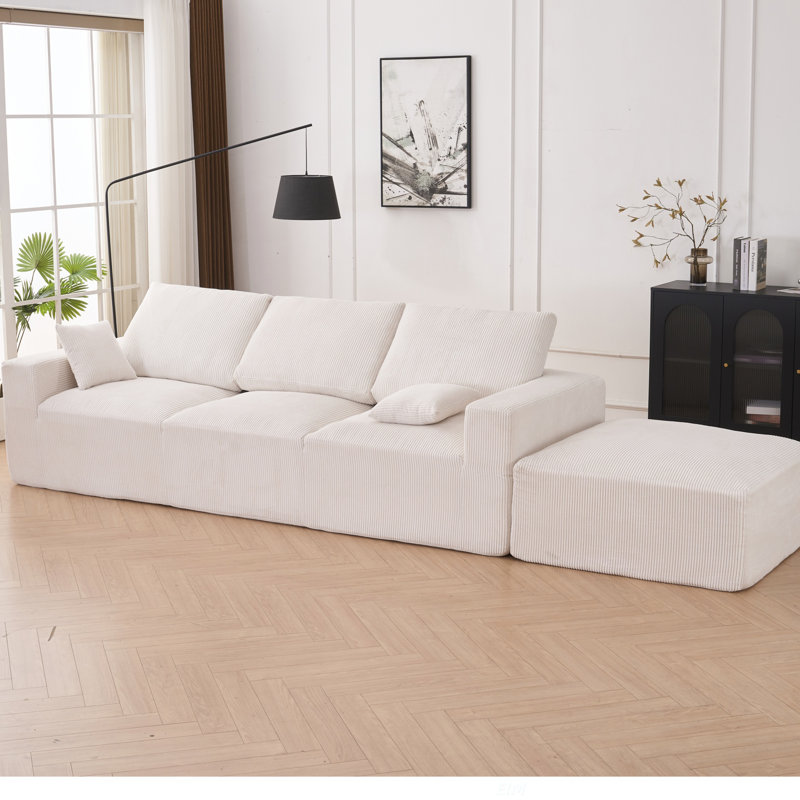 Canapé modulaire Boneless, Velours côtelé beige et blanc