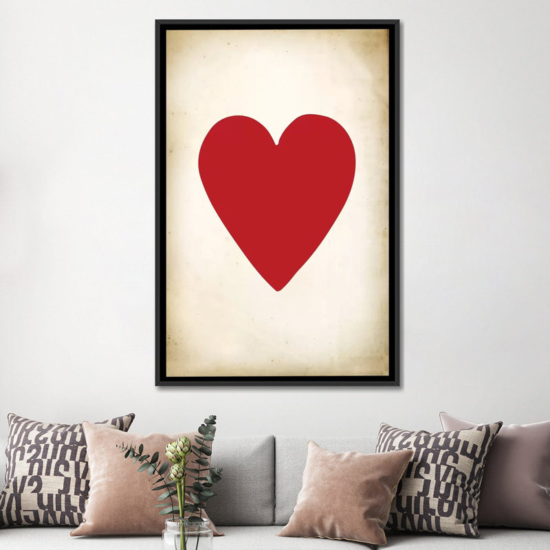 «Card III Heart», impression sur toile, H 26 po x l 18 po x P 1,5 po, Toile encadrée noire, Pas de tapis