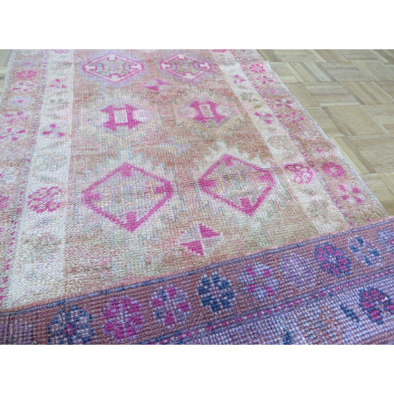 Tapis de couloir unique en laine noué à la main rose / rouge / brun clair de 2 pi 10 po x 13 pi 6 po Hurst