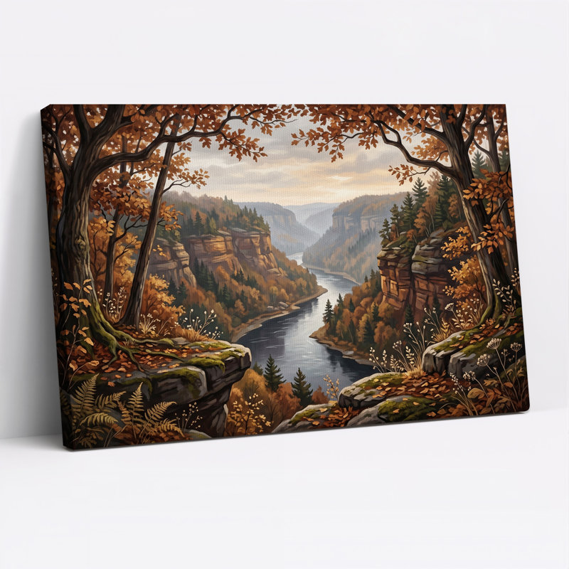 Tableau sur toile représentant la vallée de la rivière d'automne dans le canyon rocheux, H 24 po x l 36 po