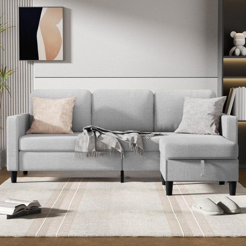 Latitude Run® 78" L-shaped Sectional Sofa With Storage Ottoman & Linen ...