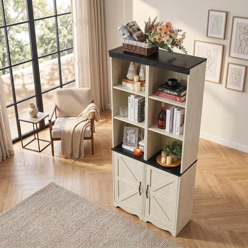 Grande armoire de rangement de style campagnard avec casiers ouverts et tablettes réglables, White