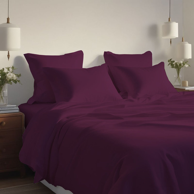 Ensemble de draps rafraîchissant et respirant Hotel Luxurious, Aubergine, Ensemble de draps pour taille de lit très grand c