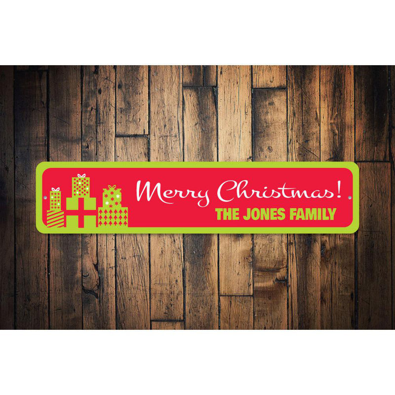 Plaque en aluminium Merry Christmas Gift, H 4 po x l 18 po x P 0,04 po